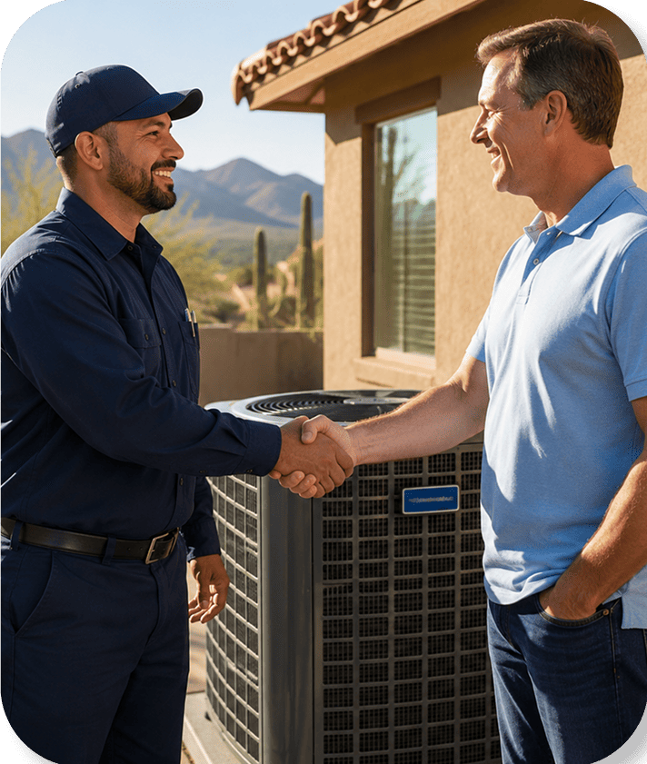 Technician shaking hands with a homeowner