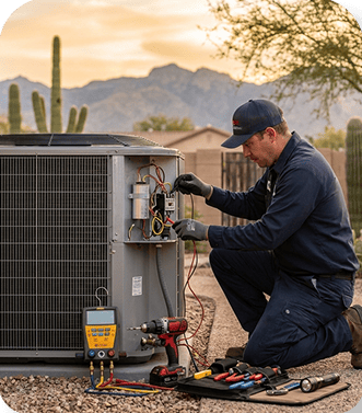 HVAC Technician working on an outdoor unit
