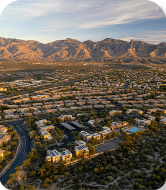 Scenic view of Oro Valley neighborhood and mountains