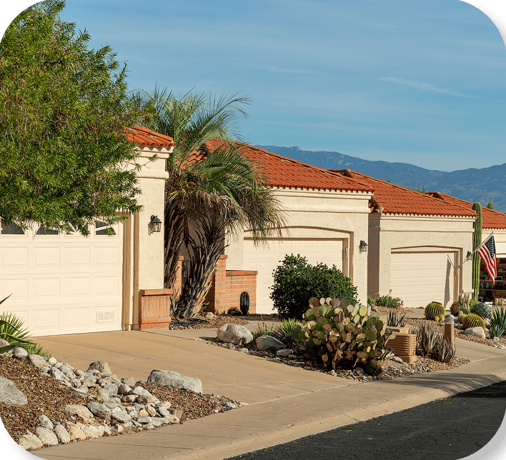 Oro Valley street with houses and mountains